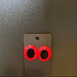 Vintage Style Red/Blk Oval Enamel Earrings Studded